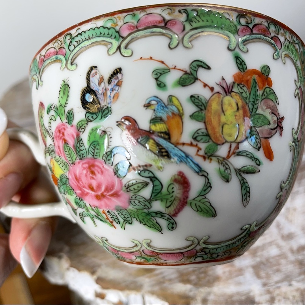 19th century rose medallion tea cup & saucer